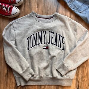 Gender neutral, gray, Tommy Hilfiger crewneck.